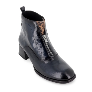 Botin charol piel cremallera lengueta animal print mujer azul 2