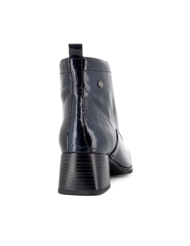 Botin charol piel cremallera lengueta animal print mujer azul