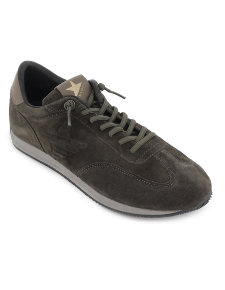 Deportiva piel serraje cordones elasticos comodo hombre verde