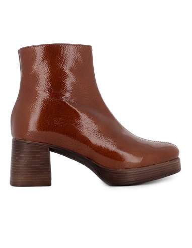 Botin piel charol con cremallera plataforma mujer cuero