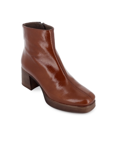 Botin piel charol con cremallera plataforma mujer cuero