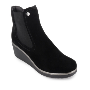 Botin piel ante cremallera y elastico lateral cuña mujer negro 2