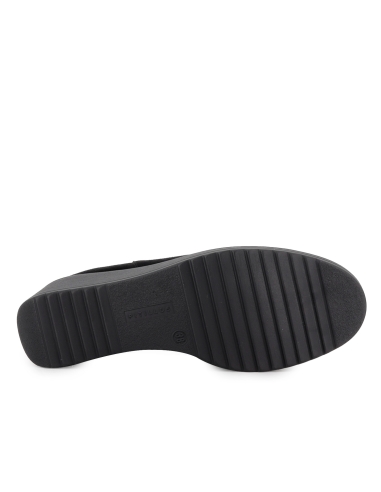 Botin piel ante cremallera y elastico lateral cuña mujer negro