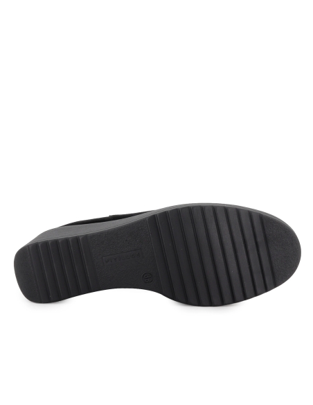 Botin piel ante cremallera y elastico lateral cuña mujer negro