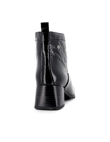 Botin charol piel cremallera lengueta animal print mujer negro