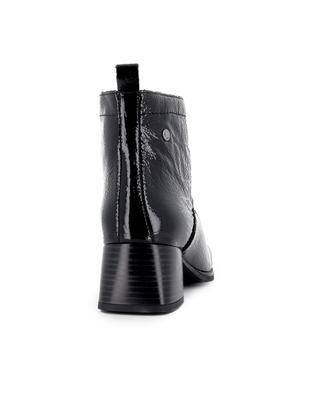 Botin charol piel cremallera lengueta animal print mujer negro