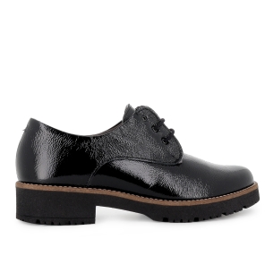 Zapato cordones piel charol planta comoda tacon mujer negro