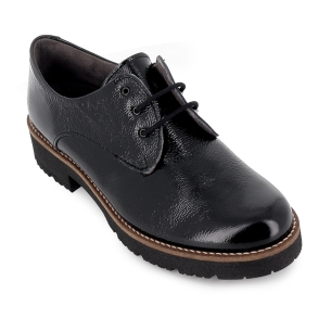 Zapato cordones piel charol planta comoda tacon mujer negro 2