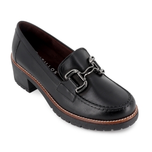 Mocasin piel napa tacon medio hebilla metal mujer negro 2