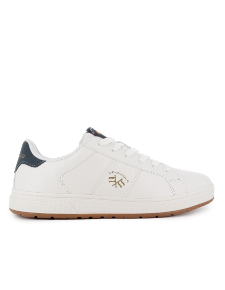 Tenis PU napa suela plana comodo cordones hombre blanco