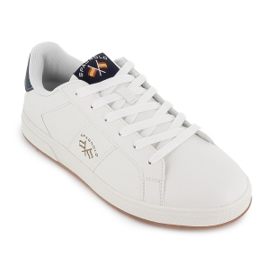 Tenis PU napa suela plana comodo cordones hombre blanco 2