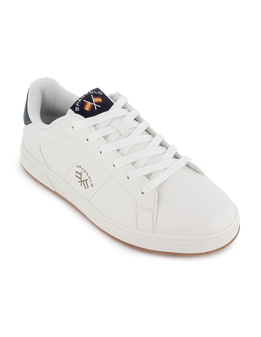 Tenis PU napa suela plana comodo cordones hombre blanco