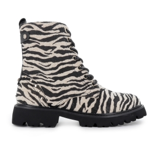 Bota militar print animal cremallera plana mujer blanca