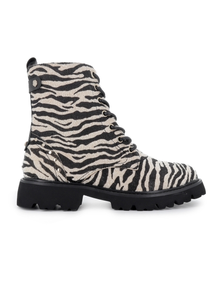 Bota militar print animal cremallera plana mujer blanca