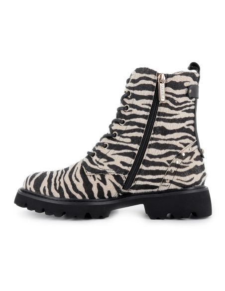 Bota militar print animal cremallera plana mujer blanca