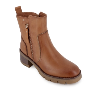 Bota piel lisa con tachas piso track y cremallera mujer camel 2