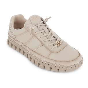 Zapato piel cosido artesanal cordones piso dentado mujer beige 2