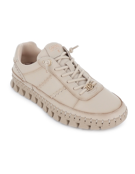 Zapato piel cosido artesanal cordones piso dentado mujer beige