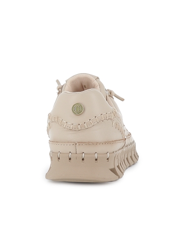 Zapato piel cosido artesanal cordones piso dentado mujer beige