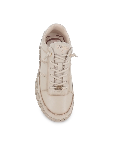 Zapato piel cosido artesanal cordones piso dentado mujer beige