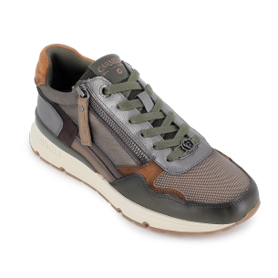 Deportivo nylon combi cuña cremallera y cordones mujer kaki 2