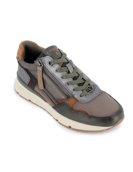 Deportivo nylon combi cuña cremallera y cordones mujer kaki