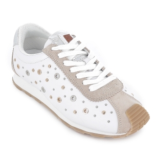 Deportiva piel y adornos metal punta refuerzo plana mujer blanca 2