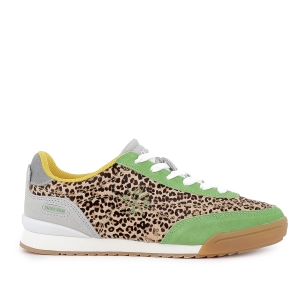 Deportiva piel multicolor y print leopardo mujer verde