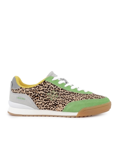 Deportiva piel multicolor y print leopardo mujer verde