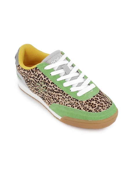 Deportiva piel multicolor y print leopardo mujer verde