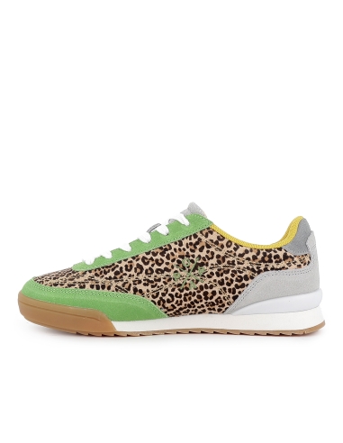 Deportiva piel multicolor y print leopardo mujer verde