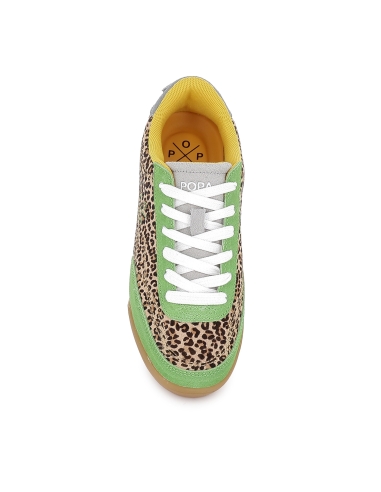 Deportiva piel multicolor y print leopardo mujer verde