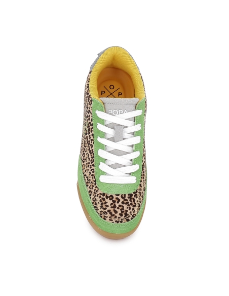 Deportiva piel multicolor y print leopardo mujer verde