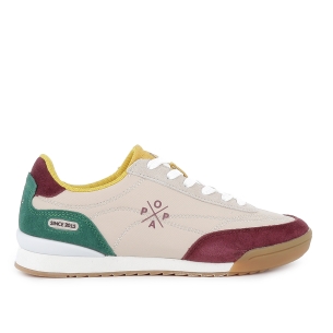 Deportiva nylon y piel serraje multicolor cordones mujer beige