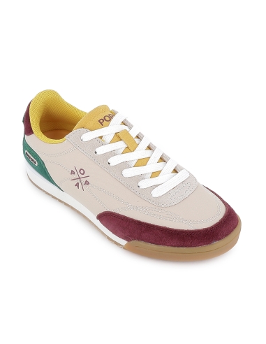 Deportiva nylon y piel serraje multicolor cordones mujer beige