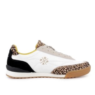 Deportiva nylon y print leopardo cordones mujer blanco