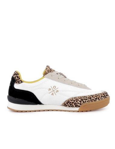 Deportiva nylon y print leopardo cordones mujer blanco