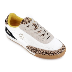 Deportiva nylon y print leopardo cordones mujer blanco 2
