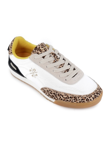 Deportiva nylon y print leopardo cordones mujer blanco