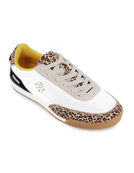 Deportiva nylon y print leopardo cordones mujer blanco