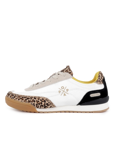 Deportiva nylon y print leopardo cordones mujer blanco