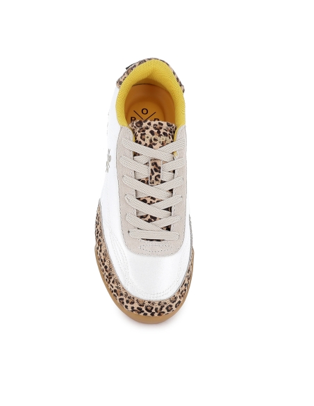 Deportiva nylon y print leopardo cordones mujer blanco