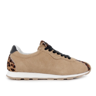 Deportiva serraje y print leopardo punta refuerzo mujer beige