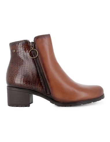 Botin piel y print serpiente tacon bajo cremallera mujer cuero