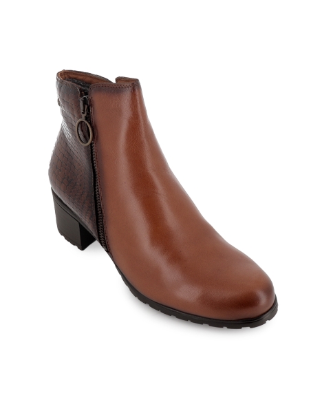 Botin piel y print serpiente tacon bajo cremallera mujer cuero