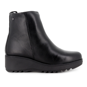 Clasico botin piel cuña ligera cremallera comoda mujer negro