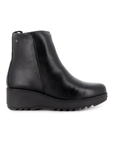 Clasico botin piel cuña ligera cremallera comoda mujer negro