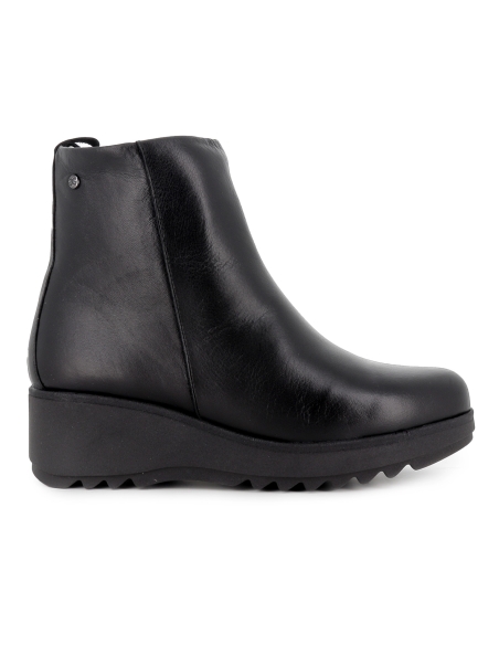 Clasico botin piel cuña ligera cremallera comoda mujer negro