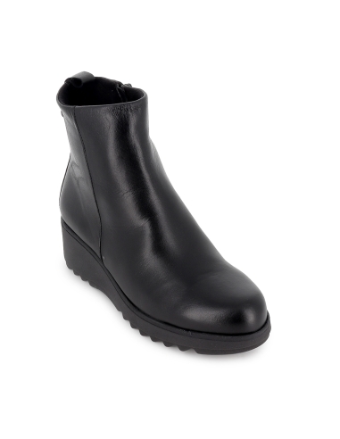 Clasico botin piel cuña ligera cremallera comoda mujer negro