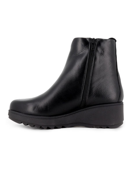 Clasico botin piel cuña ligera cremallera comoda mujer negro